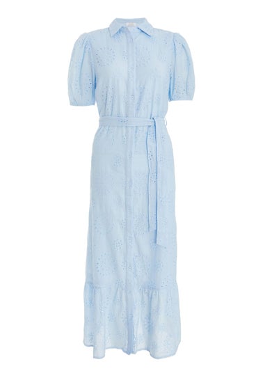 Quiz Blue Embroidered Midaxi Shirt Dress