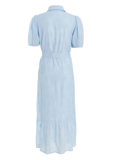 Quiz Blue Embroidered Midaxi Shirt Dress