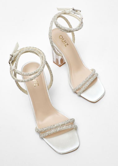 Quiz White Bridal Diamante Pearl Heeled Sandals