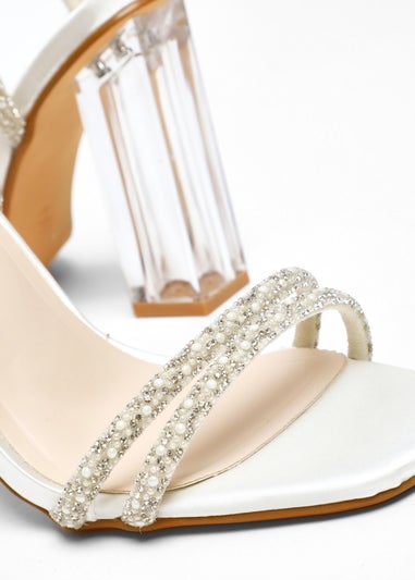 Quiz White Bridal Diamante Pearl Heeled Sandals