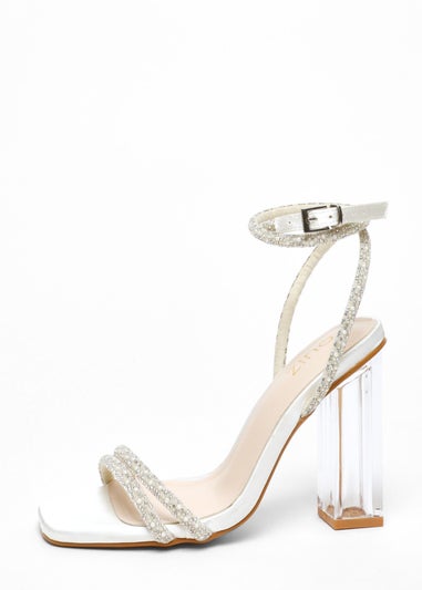 Quiz White Bridal Diamante Pearl Heeled Sandals