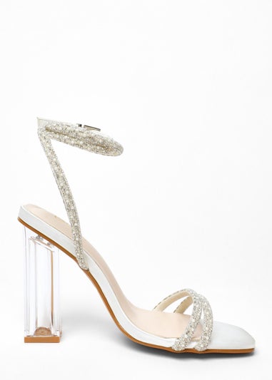 Quiz White Bridal Diamante Pearl Heeled Sandals