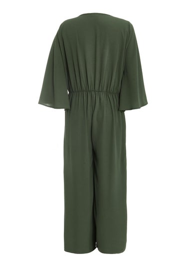 Quiz Khaki Wrap Tie Front Culotte Jumpsuit