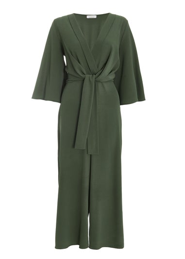 Quiz Khaki Wrap Tie Front Culotte Jumpsuit