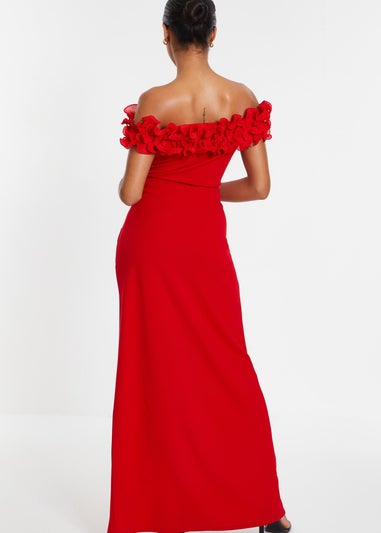 Quiz Red Ruffle Bardot Maxi Dress