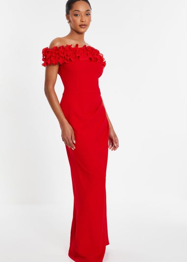 Quiz Red Ruffle Bardot Maxi Dress