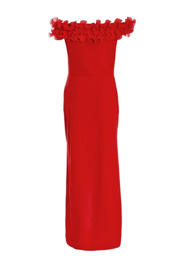 Quiz Red Ruffle Bardot Maxi Dress