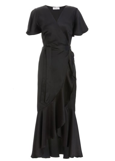 Quiz Black Satin Wrap Maxi Dress