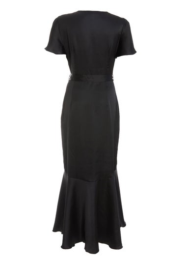 Quiz Black Satin Wrap Maxi Dress - Matalan