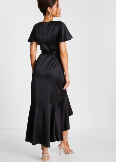 Quiz Black Satin Wrap Maxi Dress - Matalan