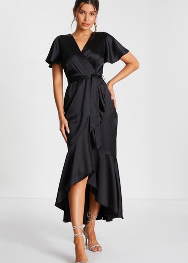 Quiz Black Satin Wrap Maxi Dress