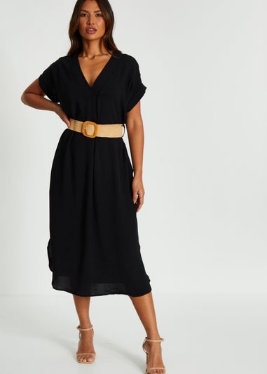 Quiz Black Belted Midi Shirt Dress