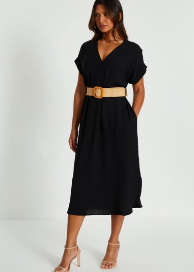 Quiz Black Belted Midi Shirt Dress