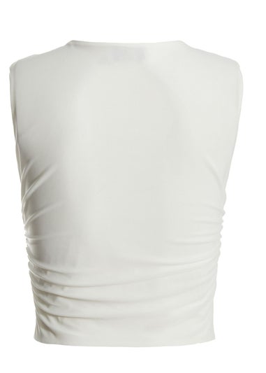 Quiz Cream Ruched Sleeveless Crop Top