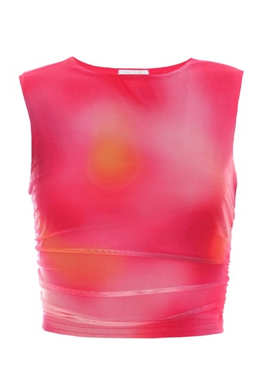 Quiz Pink Mesh Ombre Print Crop Top