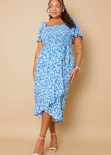 In The Style Carys Whittaker Blue Wrap Mini Dress