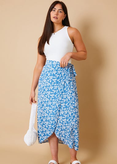 In The Style Carys Whittaker Blue Wrap Midi Skirt