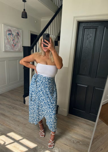 In The Style Carys Whittaker Blue Wrap Midi Skirt