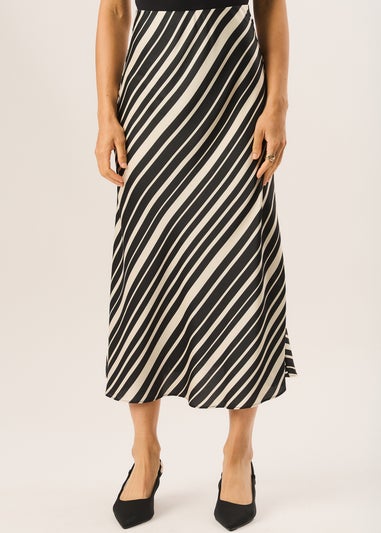 Gini London Black Bias Stripe Assymetric Skirt