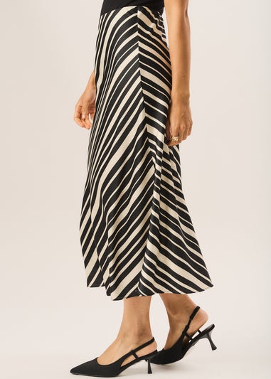 Gini London Black Bias Stripe Assymetric Skirt