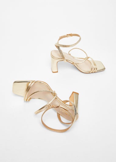 Quiz Gold Faux Leather Strappy Heeled Sandals