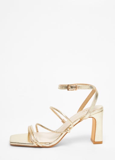 Quiz Gold Faux Leather Strappy Heeled Sandals