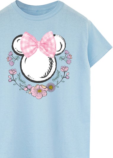 Disney Blue Minnie Mouse Bows Flowers Boyfriend Fit T-Shirt