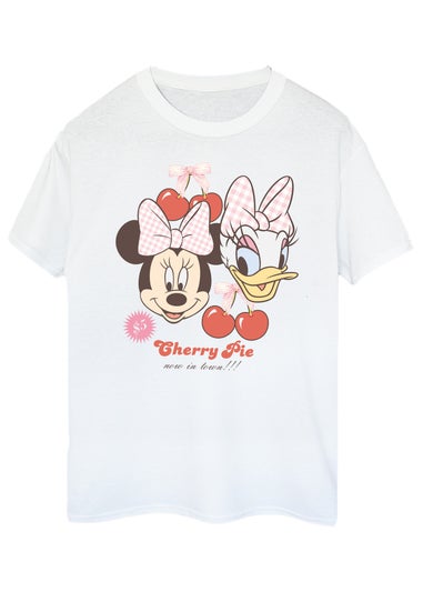 Disney White Minnie Mouse Daisy Duck Cherry Boyfriend Fit T-Shirt