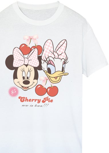 Disney White Minnie Mouse Daisy Duck Cherry Boyfriend Fit T-Shirt