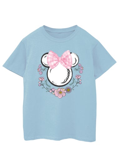 Disney Kids Blue Minnie Mouse Bows Flowers T-Shirt (3-13 Years)