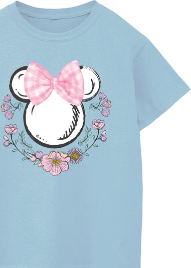 Disney Kids Blue Minnie Mouse Bows Flowers T-Shirt (3-13 Years)