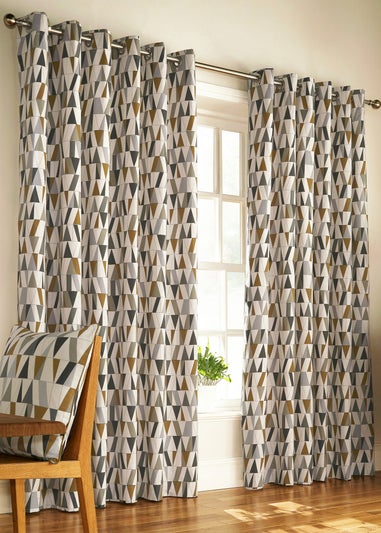 furn. Reno Geometric Eyelet Curtains