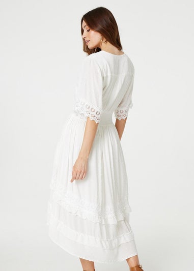 Izabel London White Lace Trim 3/4 Sleeve High Low Sundress