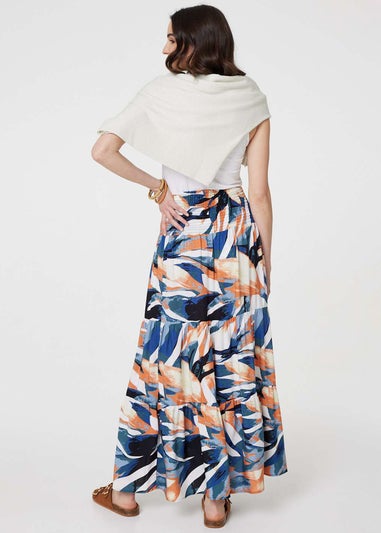 Izabel London Blue Printed Tiered High Waist Maxi Skirt