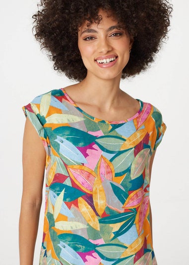 Izabel London Blue Leaf Print Short Sleeve Top