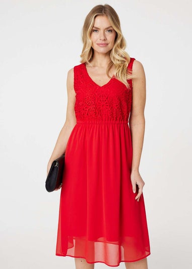 Izabel London Red Crochet Detail Sleeveless Midi Dress