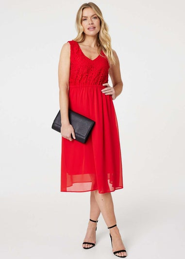 Izabel London Red Crochet Detail Sleeveless Midi Dress