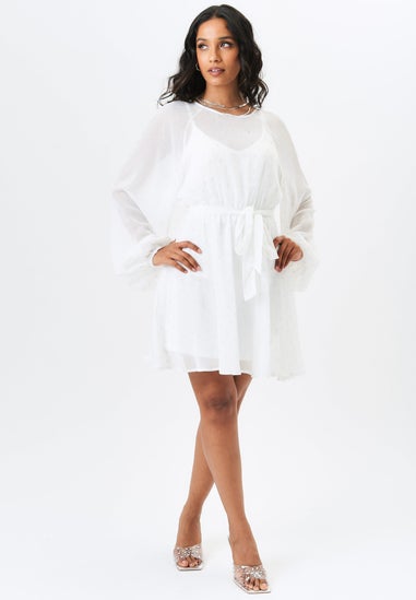 Gini London Ivory Long Sleeve Chiffon Foil Mini Dress