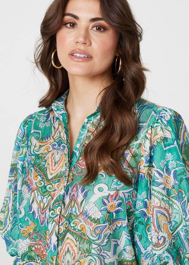 Izabel London Green Printed Puff 1/2 Sleeve Shirt