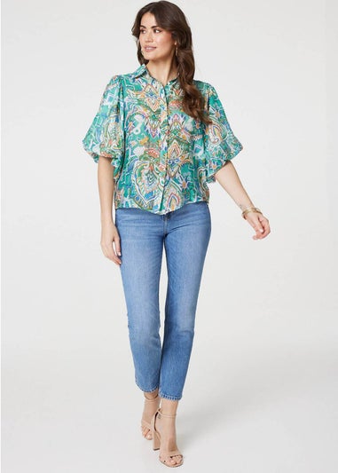 Izabel London Green Printed Puff 1/2 Sleeve Shirt