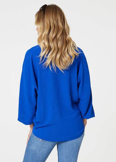 Izabel London Blue Knot Front Relaxed 3/4 Sleeve Blouse