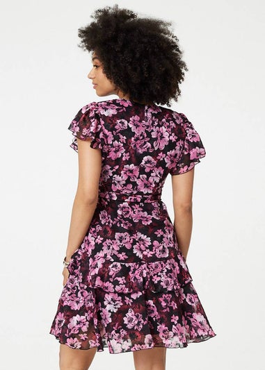 Izabel London Pink Floral Tie-Waist Ruffled Mini Dress