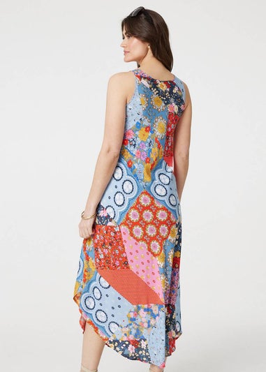 Izabel London Red Patchwork Print Sleeveless Midi Dress