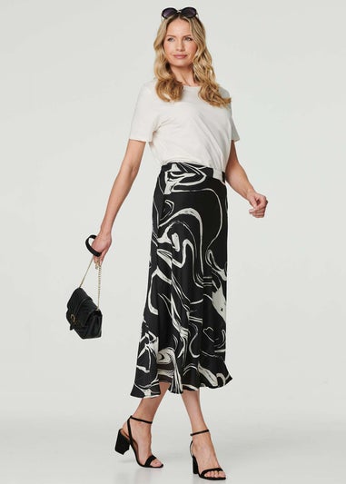 Izabel London Black Printed High Waist A-Line Midi Skirt