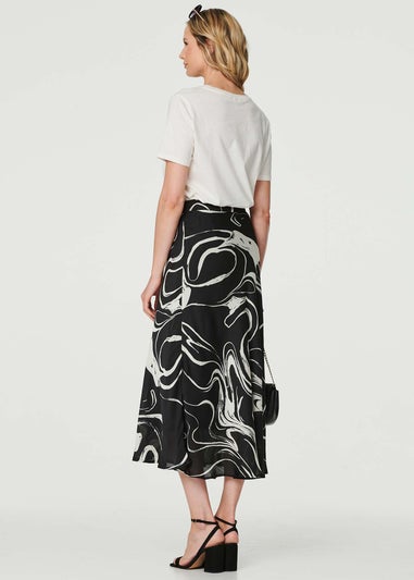 Izabel London Black Printed High Waist A-Line Midi Skirt