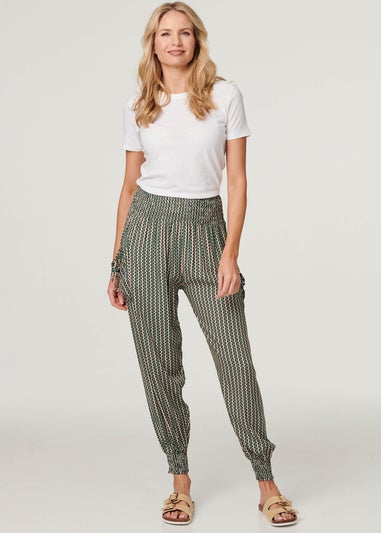 Izabel London Khaki Stripe Print Pocket Detail Harem Pants