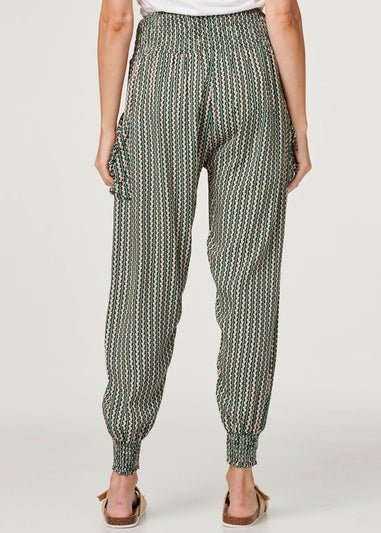 Izabel London Khaki Stripe Print Pocket Detail Harem Pants