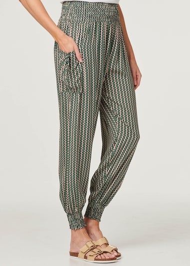 Izabel London Khaki Stripe Print Pocket Detail Harem Pants