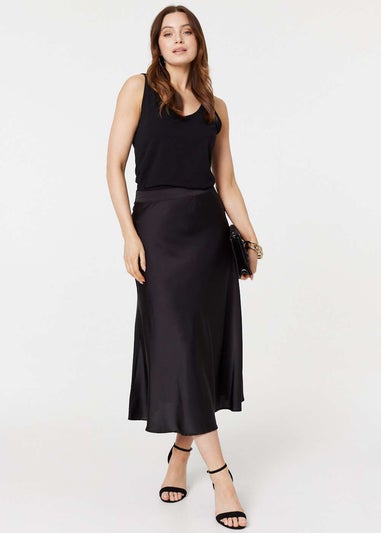 Izabel London Black High Waist Elasticated A-Line Midi Skirt