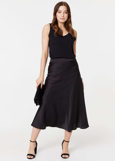 Izabel London Black High Waist Elasticated A-Line Midi Skirt